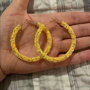 Yellow glitter hoop earrings